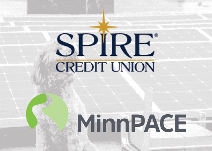 PACE Financing at SPIRE - solar panel with SPIRE Credit Union and MinnPACE logos